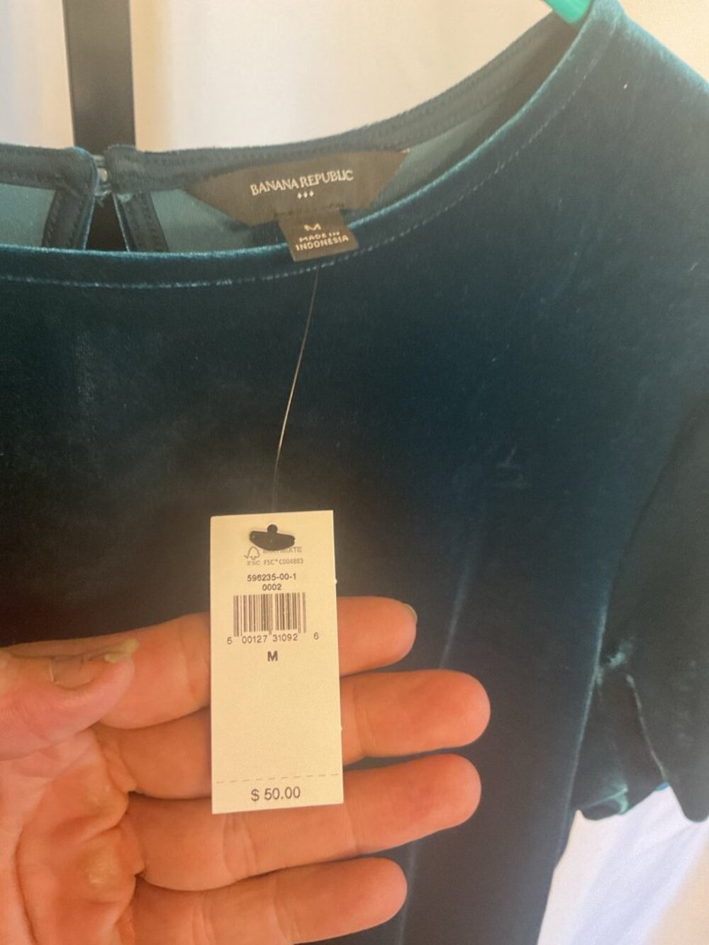 Banana Republic Velvet Top Medium Teal Soft Stretch Elegant - Picture 4 of 6